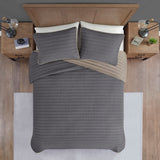 Madison Park Franklin Casual 3 Piece Crinkled Microfiber Quilt Set MP13-8152 Charcoal