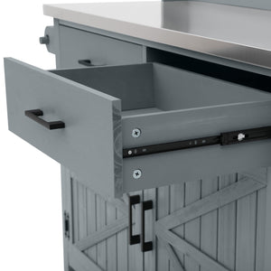 English Elm K&k Solid Fir Grill Cart Stainless Steel Top Outdoor Kitchen Station with Locking Wheels Grey+Blue N707P409087G