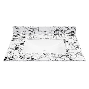 English Elm 31"X22" Bathroom Vanity Top With Undermount Sink, Panda White Artificial Marble, 3 Faucet Holes W509P362104