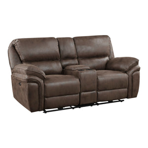 English Elm Plush Power Reclining Sofa Set Microfiber Upholstered Loveseat with Usb Charging Console Brown B011S01279