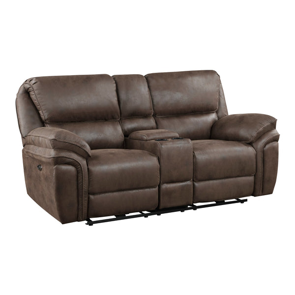 English Elm Plush Power Reclining Sofa Set Microfiber Upholstered Loveseat with Usb Charging Console Brown B011S01279