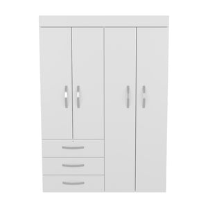 English Elm Mobile Velvet Armoire with 4 Doors, 3 Drawers & Shelves—Space-Saving White Closet Organizer, Durable Engineered Wood B092S00283