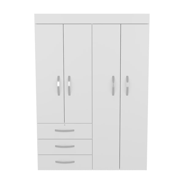 English Elm Mobile Velvet Armoire with 4 Doors, 3 Drawers & Shelves—Space-Saving White Closet Organizer, Durable Engineered Wood B092S00283