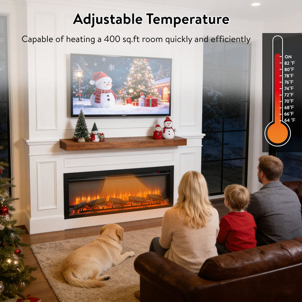 English Elm 54 Inch Recessed Electric Fireplace with Led Flame Display and Remote for Living Rooms W1769P415223