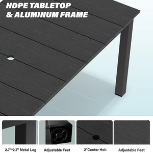 English Elm 7-piece Outdoor Dining Set with Spacious 75" HDPE Table, Aluminum Legs and Waterproof Chairs, Durable Black T3898S00001