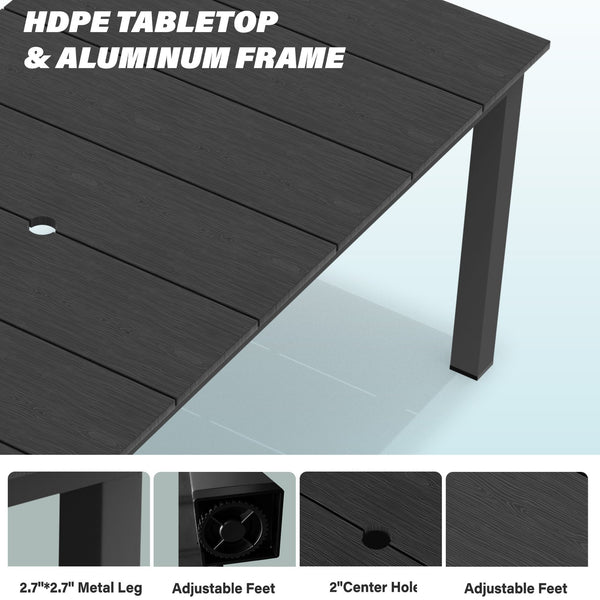 English Elm 7-piece Outdoor Dining Set with Spacious 75" HDPE Table, Aluminum Legs and Waterproof Chairs, Durable Black T3898S00001