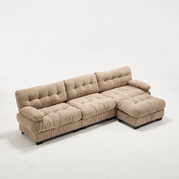 English Elm Modular Cloud Sectional Sofa Flannelette Deep Seat L Shape with Movable Ottoman Light Brown W2120S00034
