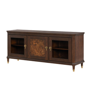English Elm Modern 70" TV Stand Dark Cherry Finish with Gold Accents, 3 Felt-Lined Drawers, Sturdy Wood Design B2741P395430