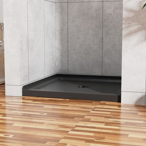 English Elm Goodyo Slate Black 36"x36" Anti-Slip Shower Base 3.5" Single Threshold Center Drain Durable Slip-Resistant D163111781