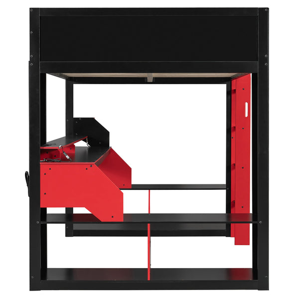 English Elm Full Size Gaming Loft Bed with Rgb Lighting Built-in Desk and Usb Charging Ports LT000275AAJ