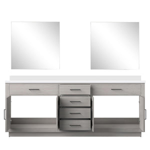 English Elm White Oak Double Bath Vanity With White Quartz Countertop & 34 In. Frameless Mirrors, 84 In. W B2731S01556-GIGA
