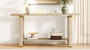 English Elm U_Style 62.9" Modern Minimalist Console Table - Solid Wood With Metal Accents & Open Shelf Storage N711P289140O-GIGA