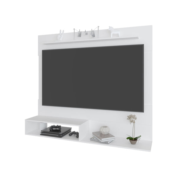 English Elm FM Irmo Wall-Mounted Entertainment Center with Shelves — Space-Saving Modern TV Panel and Display Shelf for Organized Living Room Decor White 61 L x 22 W x 4 H B128P283290