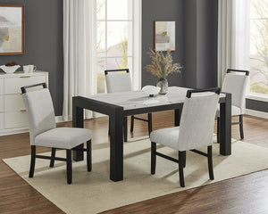 English Elm 1pc Jules Faux Marble Dining Table 66"x38" Modern Light Gray Vein Top on Black Wood Base, Sleek Solid Design B011P375941