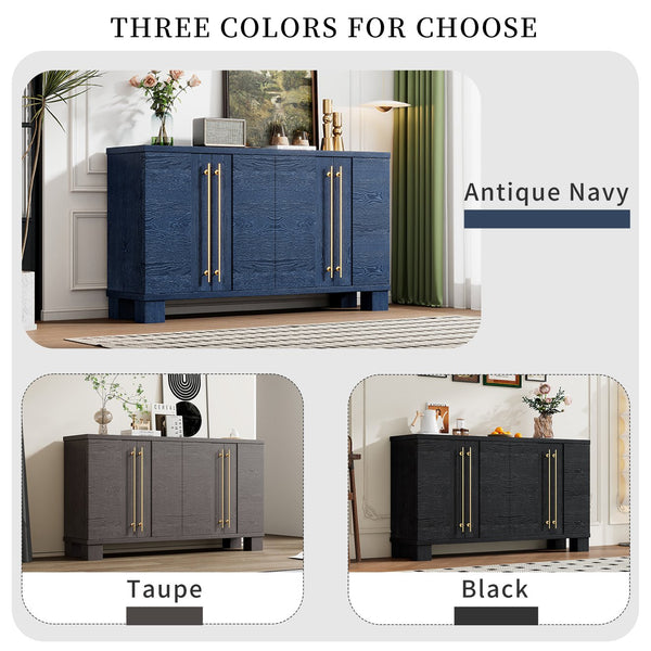 English Elm Trexm Ash Veneer Buffet with Gold Handles and Adjustable Shelves for Dining Spaces Antique Navy N715P392244M