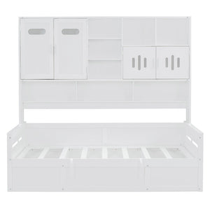 English Elm Twin Size Wooden Daybed With Hydraulic Lift & Integrated Cabinet For Smart Space-Saving Solutions N820S00046K-GIGA