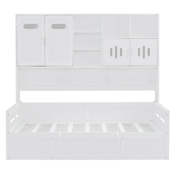 English Elm Twin Size Wooden Daybed With Hydraulic Lift & Integrated Cabinet For Smart Space-Saving Solutions N820S00046K-GIGA