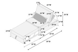 English Elm Convertible Corduroy Sofa Chair with Pull-Out Bed, Plush Throw Pillow, Space-Saving Comfort Smoke 17 L x 32 W x 44 H B089P296904