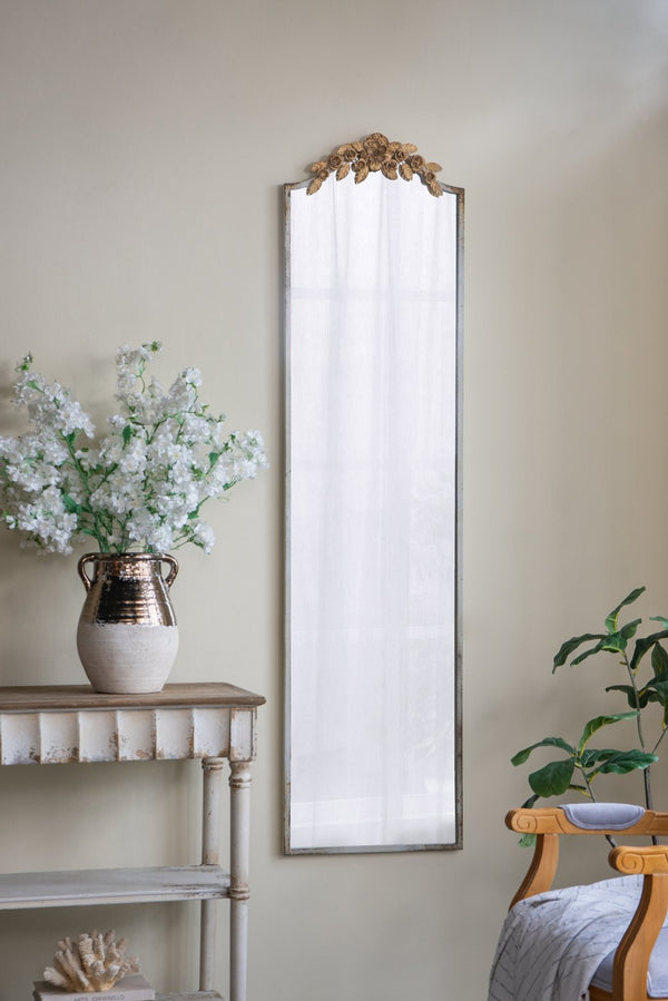 English Elm 18.1x1.6x70.9" Baroque Full Length Floor Mirror Ivory Ornate Crown Bedroom Accent W2078P296025