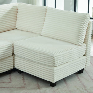 English Elm Corduroy Plush U-Shaped Sectional Sofa with Storage Ottoman, Pet-Friendly Durable Modular Comfort Beige W2915S00062