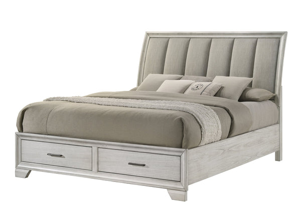 English Elm 1Pc King Storage Platform Bed With Plush Upholstered Headboard & Hidden Drawers In Elegant White Mist B2741S00194