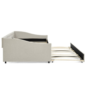 English Elm Full Size Upholstered Daybed with Trundle Usb Ports Tufted Back Wave Arms W1413S00158