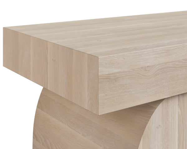 Sunpan Cadence Contemporary Bench - Solid Light Oak with Geometric Base, Unique Whitewash Finish, 59" Design