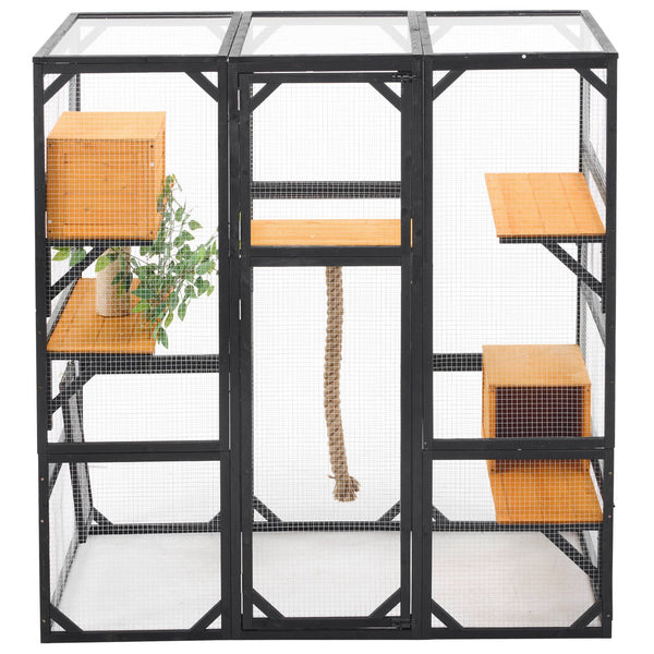English Elm Outdoor Pine Wood Catio Enclosure with Platforms Condos and Walk-in Access for Cats N719P283198B