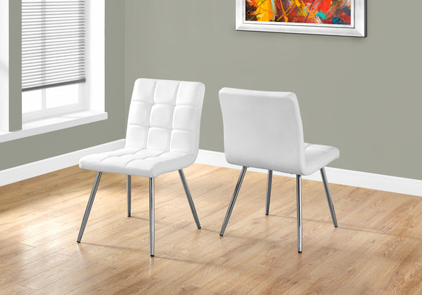 English Elm Dining Chair Quilted Faux Leather Upholstered Set of 2 with Padded Seats and Chrome Legs for Compact Spaces White 26 L x 21 W x 20 H B2710P218812