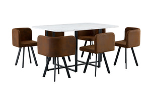 English Elm 7-piece Faux Marble Dining Set with Pu Chairs and Iron Frame for Small Spaces W3875S00012