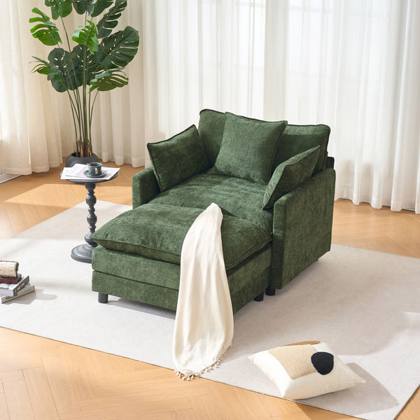 English Elm 39.4" Chenille Club Chair with Ottoman Solid Wood Frame Contemporary Living Room Seat Green W3244P427726