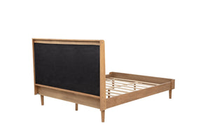 English Elm Queen Size Wood Bed With Upholstered Piano Key Headboard, Sturdy Frame In Warm Wheat Tone Finish W504S00257-GIGA