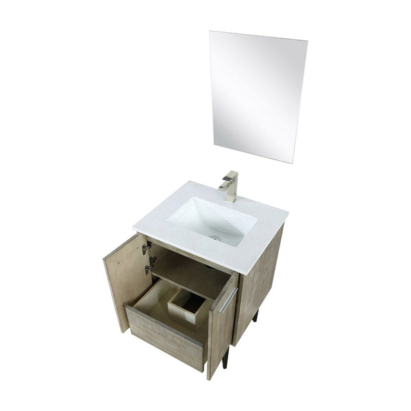 English Elm Rustic Acacia Bath Vanity Set With White Quartz Top, Brushed Nickel Faucet & 18" Mirror - Perfect For Small Spaces! B2731S01923-GIGA
