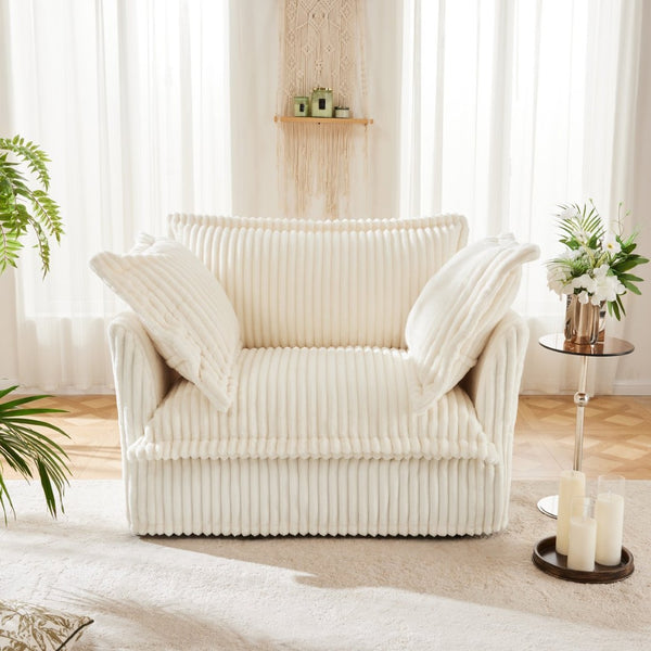 English Elm Slip-Covered Armchair – Cozy Cream Corduroy Sofa With Deep Seat, Large Cushions & Washable Covers W3041P240119-GIGA
