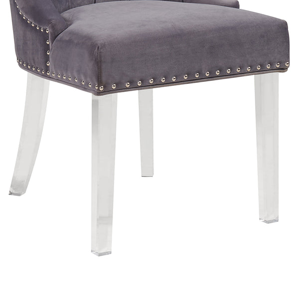English Elm Wylor Tufted Gray Velvet Dining Chair with Acrylic Legs, Diamond Stitching, Nail Accents, Plush Comfort B2736P354308