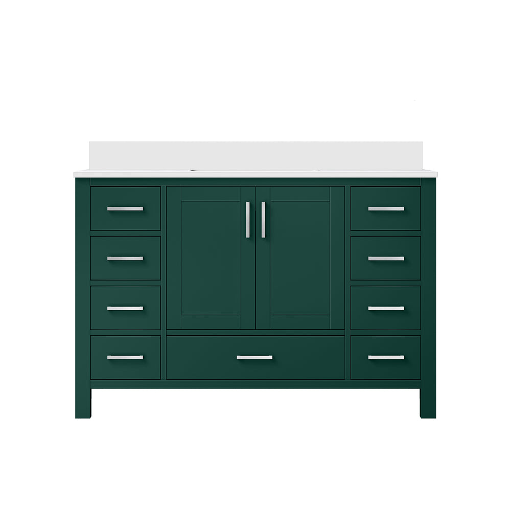 English Elm Green 48 in. Bath Vanity with Cultured Marble Top, Solid Wood, Soft-Close Drawers & Ample Storage B2731P259070