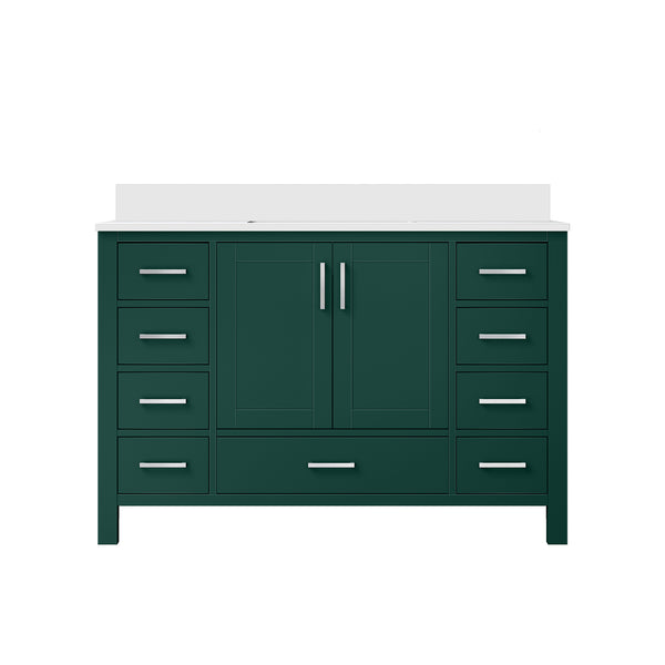 English Elm Green 48 in. Bath Vanity with Cultured Marble Top, Solid Wood, Soft-Close Drawers & Ample Storage B2731P259070