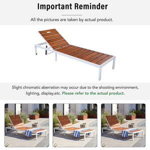 English Elm Outdoor Acacia Wood Slat Chaise Lounge with Powder Coated Frame for Patio Resort Brown,White N719P383161K