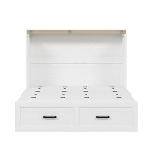 English Elm Full Farmhouse Murphy Cabinet Bed with Charging Station and Large Drawers, Space-Saving Guest Solution White 52.25 L x 26.25 W x 5.25 H N733S237853W