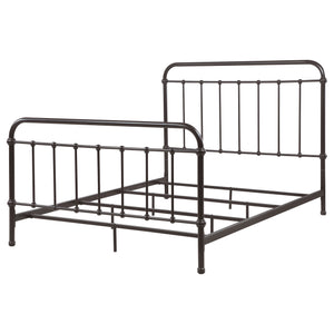 English Elm Olaleye Dark Bronze Queen Metal Spindle Panel Bed with Vintage Charm, Slatted Airflow & Six-Leg Stability B062P331061