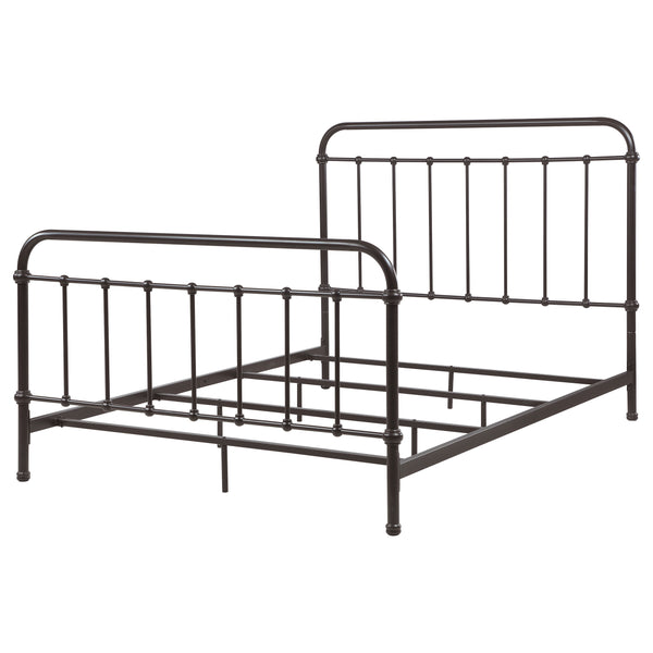 English Elm Olaleye Dark Bronze Queen Metal Spindle Panel Bed with Vintage Charm, Slatted Airflow & Six-Leg Stability B062P331061