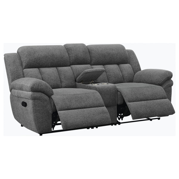 English Elm Divine Chenille Reclining Loveseat with Tufted Pillowtop Arms and Built-in Console B062S01414