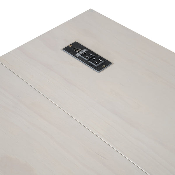 English Elm Queen Murphy Wall Bed with Usb Ports Storage Drawers and Cabinet Style Panel Front White N708S00006AAK