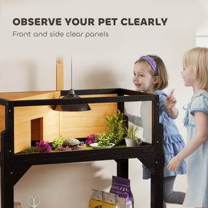 English Elm Wooden Tortoise Enclosure with Acrylic Panels Basking Zone and Supply Shelf Below T3971P390837