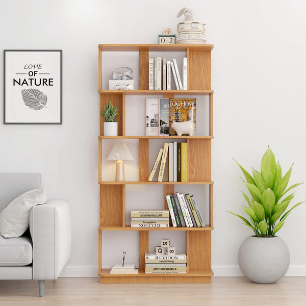 English Elm 31.5" Tall 5-tier Mdf Bookcase Slim Open Shelving Unit for Office Bedroom Living Room Dark Oak W2899P444153