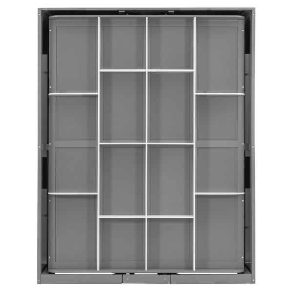 English Elm Rotating Queen Murphy Wall Bed with 14 Open Shelves Hydraulic Lift Space Saving Gray LP000962AAE