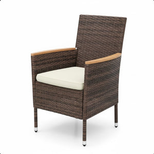 English Elm 4-piece Outdoor Pe Rattan Dining Armchair Set with Cushions for Patio Deck Brown B082P455160