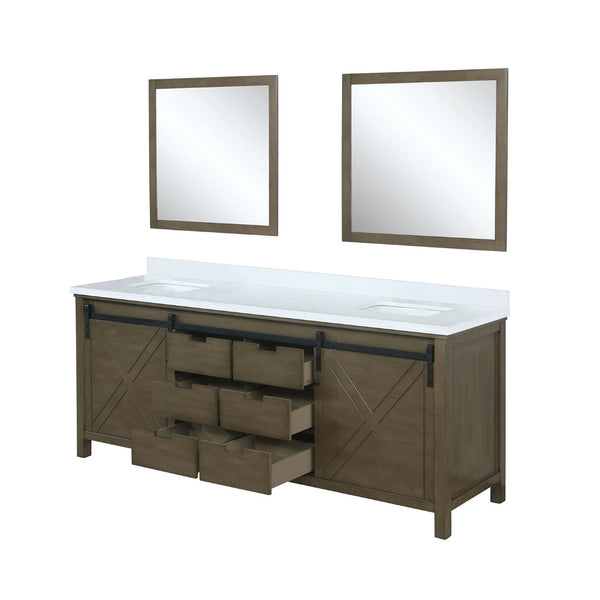 English Elm Rustic Double Bath Vanity 80" W With White Quartz Top, 2 Soft-Close Mirrors & Ample Storage Space B2731S00861-GIGA
