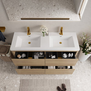 English Elm 60" Floating Bathroom Vanity Stone Resin Double Sink Soft Close Cabinet Spa Modern W1573P211192