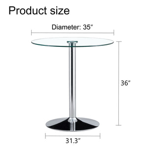English Elm A glass tabletop 35" Round Dining Table with Electroplated Silver Legs, Minimalist Chic for 4-6 Guests W1151P155921